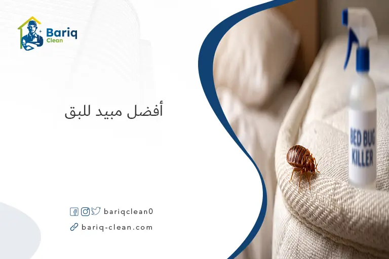 لقطة ماكرو لبق الفراش على مرتبة مع زجاجة مبيد.