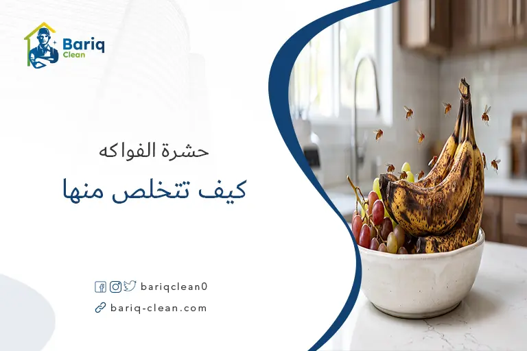 ذباب الفاكهة الصغير يحوم حول موز ناضج في صحن فاكهة بالمطبخ.